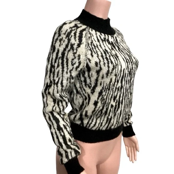Free People Zebra Print Sweater Wool Blend Leave Me Wild Mock Neck Size XS - Picture 4 of 11